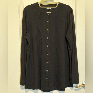 Lands' End Black Button Down Cotton Stretch Long Sleeve Blouse, Size XL (18)
